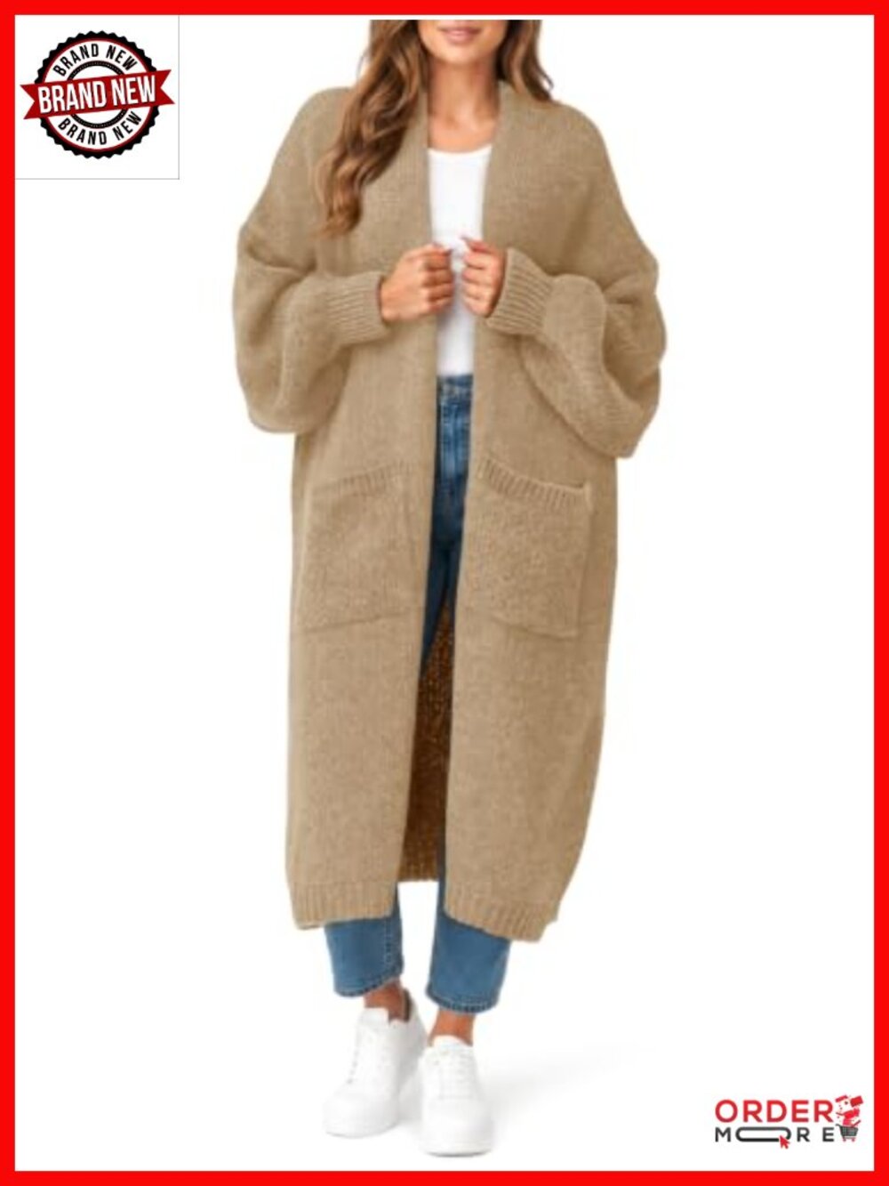 Oversized Open Front Cardigan Long Sleeve Puff Sleeve Pull On Coatigan with